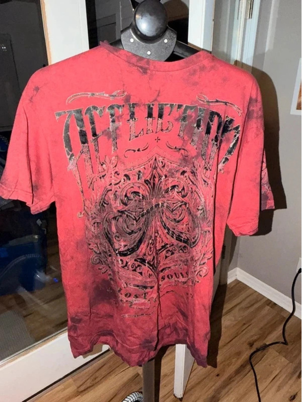 Affliction Live Fast Large Made in USA Red Y2K Distressed Graphic Tee
